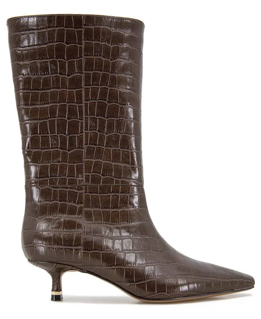 Kenneth Cole Meryl Boots 8.5M Brown Snip Toe Kitten Heel Pull‑On NIB msrp$199
