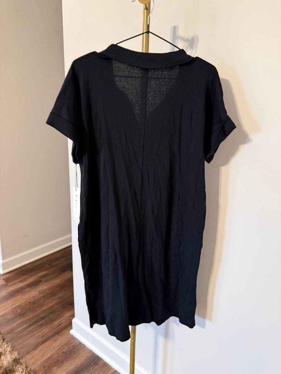 Three Dots Koda Rib Shirt Dress Black L NWT Minimalist Stretch Knit MSRP$88