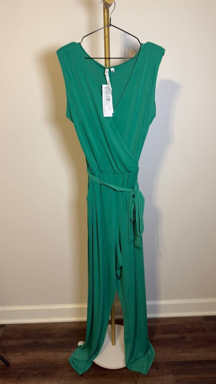 NY Collection Plus Sleeveless Surplice Belted Jumpsuit Green 3X NWT $70