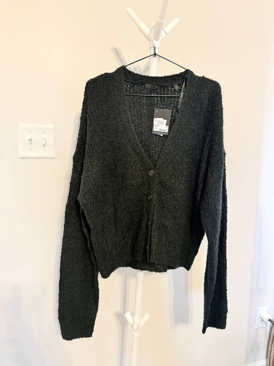 ATM Bouclé Button-Front Cardigan – Black – Size L/G – NWT – $295