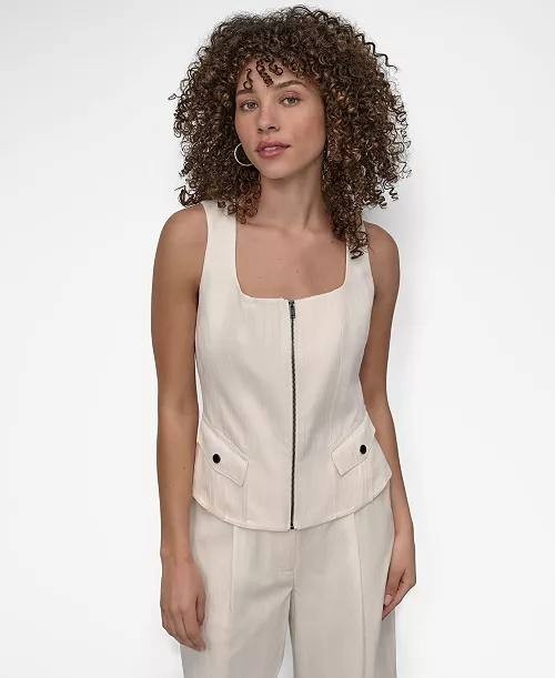 DKNY Weathered Zip‑Up Vest Coconut Beige XL NWT $99