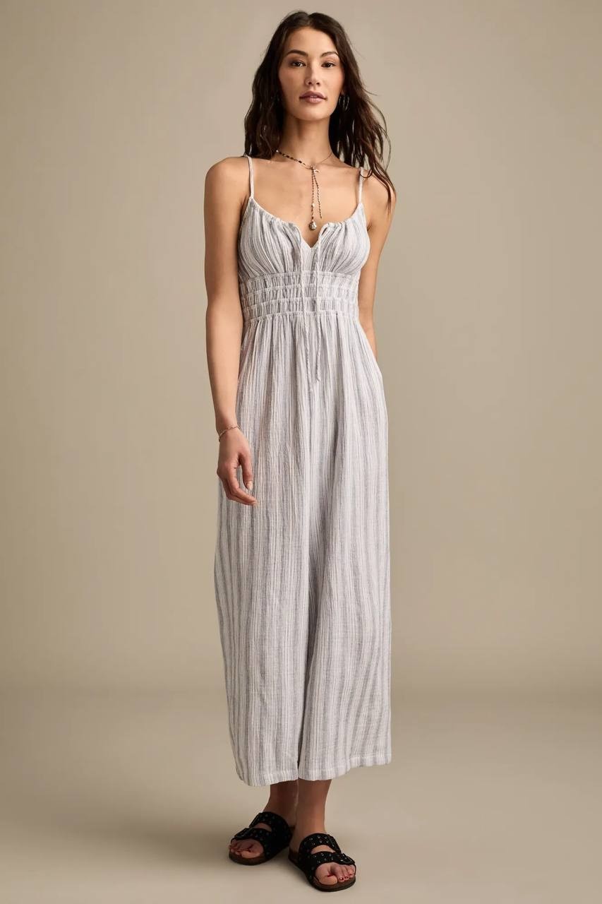 Lucky Brand Striped Gauzy Jumpsuit Grey Size S/P NWT Casual Summer msrp$99