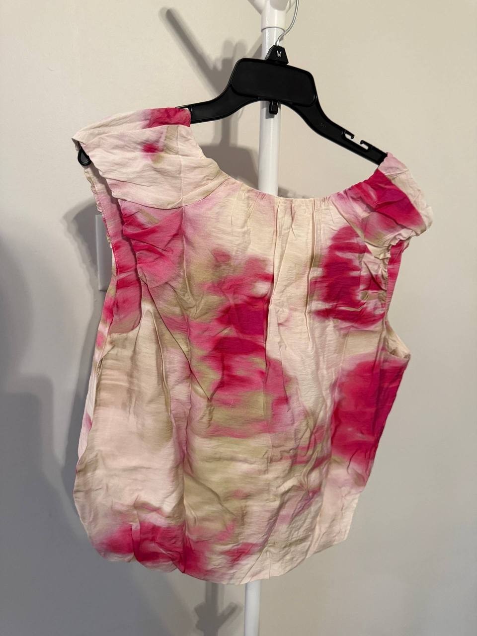DKNY Floral‑Print V‑Neck Cap‑Sleeve Top – Abstract Print – Size L – NWT – $79