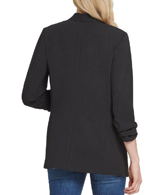 DKNY Scuba Crepe Ruched Open‑Front Jacket Black XL NWT Modern Chic MSRP$99