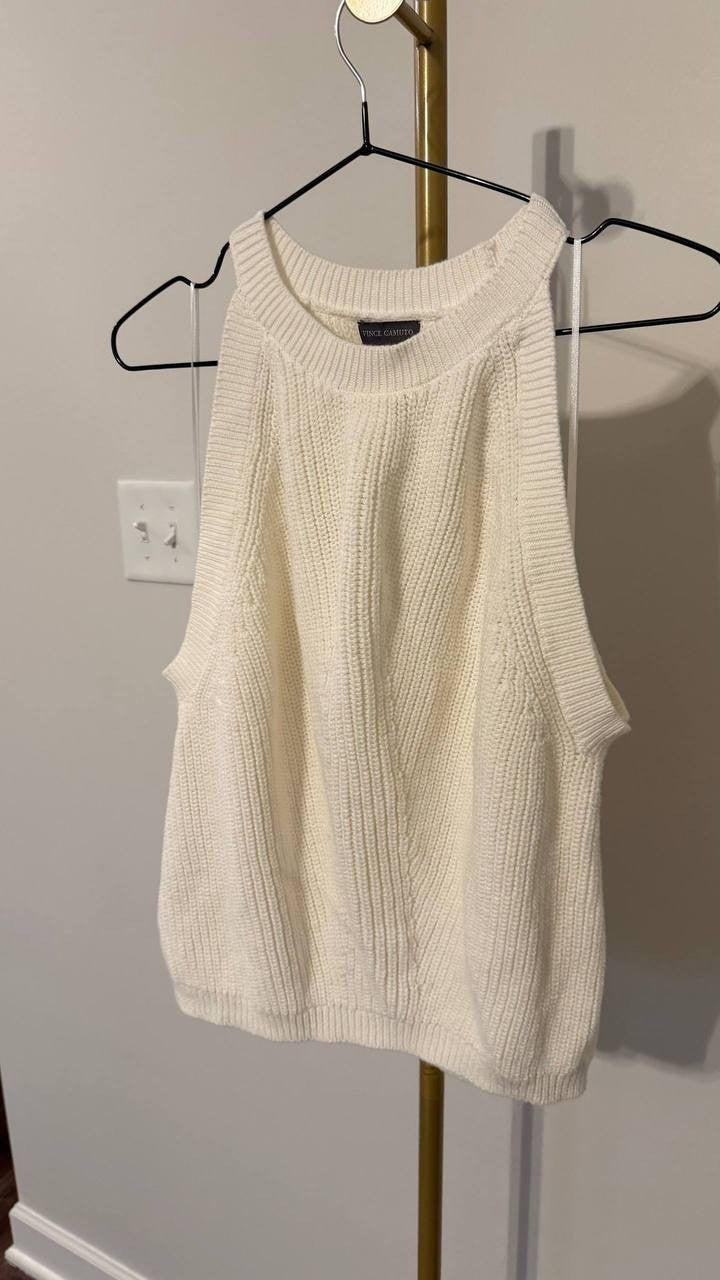 Vince Camuto Ivory Pointelle Knit Tank Top XL Lightweight Casual Top