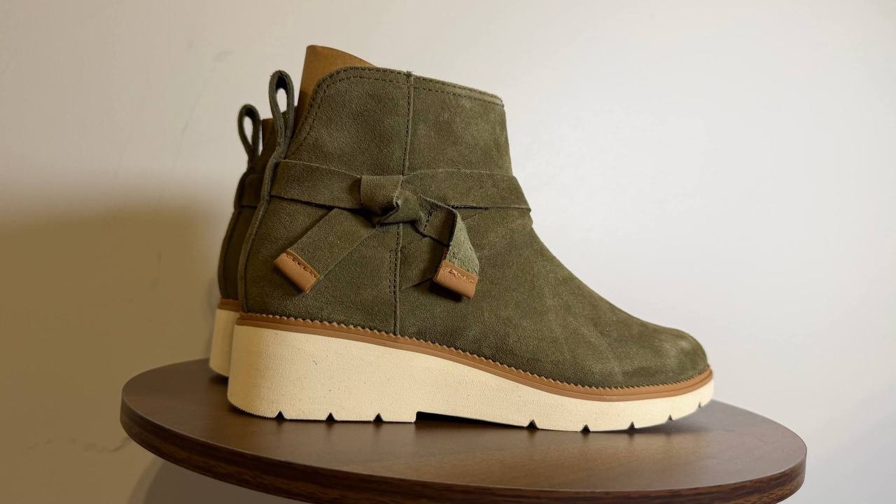 Toms Marlow Wedge Boots 6.5 Military Olive Suede Water‑Repellent NIB msrp$95