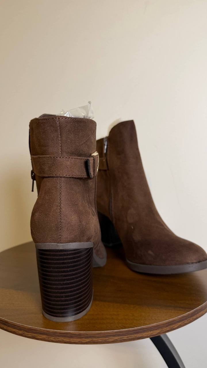 Style & Co Harlemm Booties 10M Brown Microfiber  Block  Buckle Zip NIB msrp$70