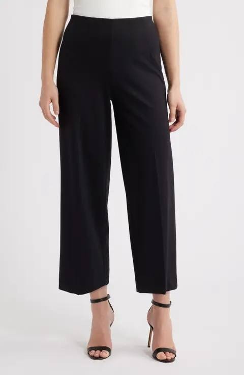 Anne Klein High Waist Pull-On Wide Leg Pants Size L Black NWT $89