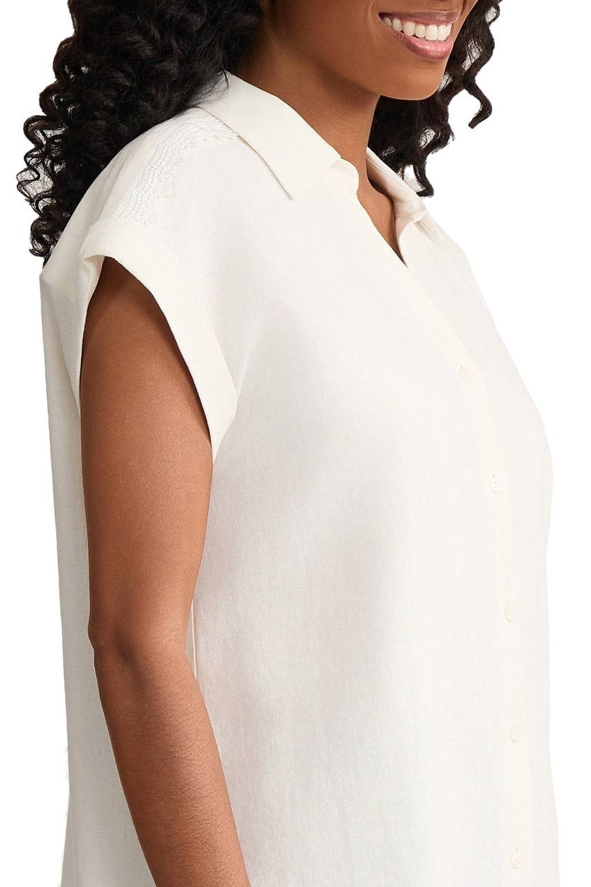 Jones New York Lace Detail Linen Blend Button-Up Shirt White XL NWT $89.50