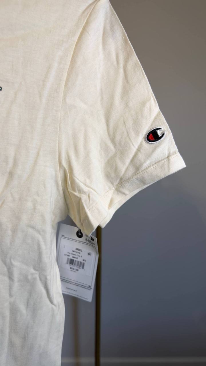 Champion Classic Cotton Crewneck Logo Short‑Sleeve T‑Shirt Natural S NWT $25