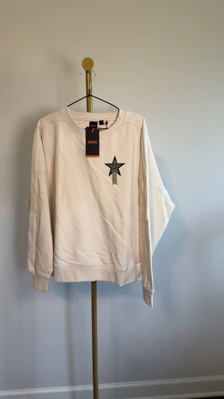 BOSS Embellished Star Sweatshirt Open White L NWT $129