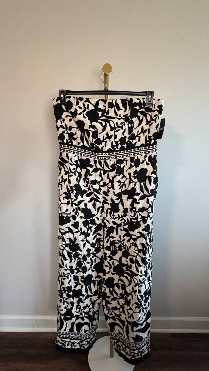 MSK Strapless Smocked Floral Wide‑Leg Jumpsuit Black XL NWT $119