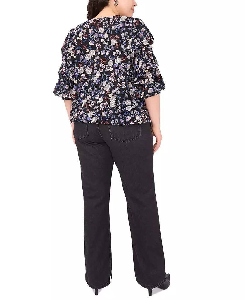 Vince Camuto Printed V‑Neck Bubble Sleeve Top French Blue $99 NWT