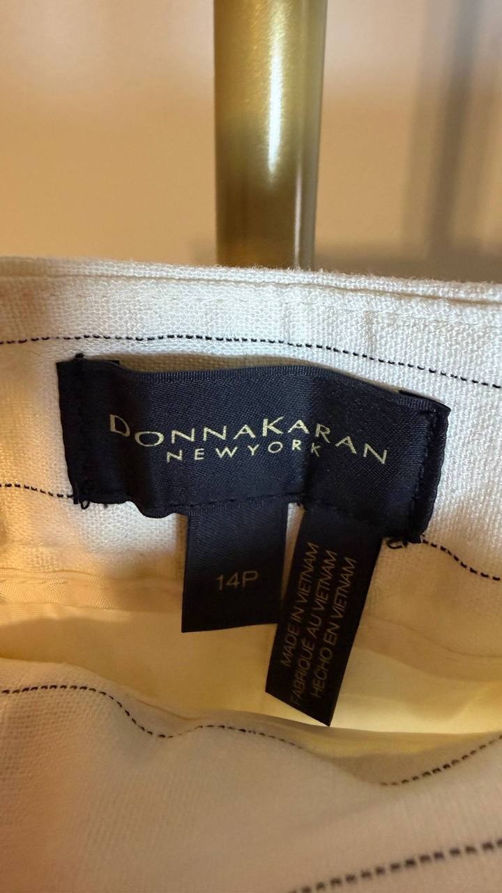 Donna Karan NY Linen-Blend Pinstripe Wide-Leg Pants Cream 14P NWT $119