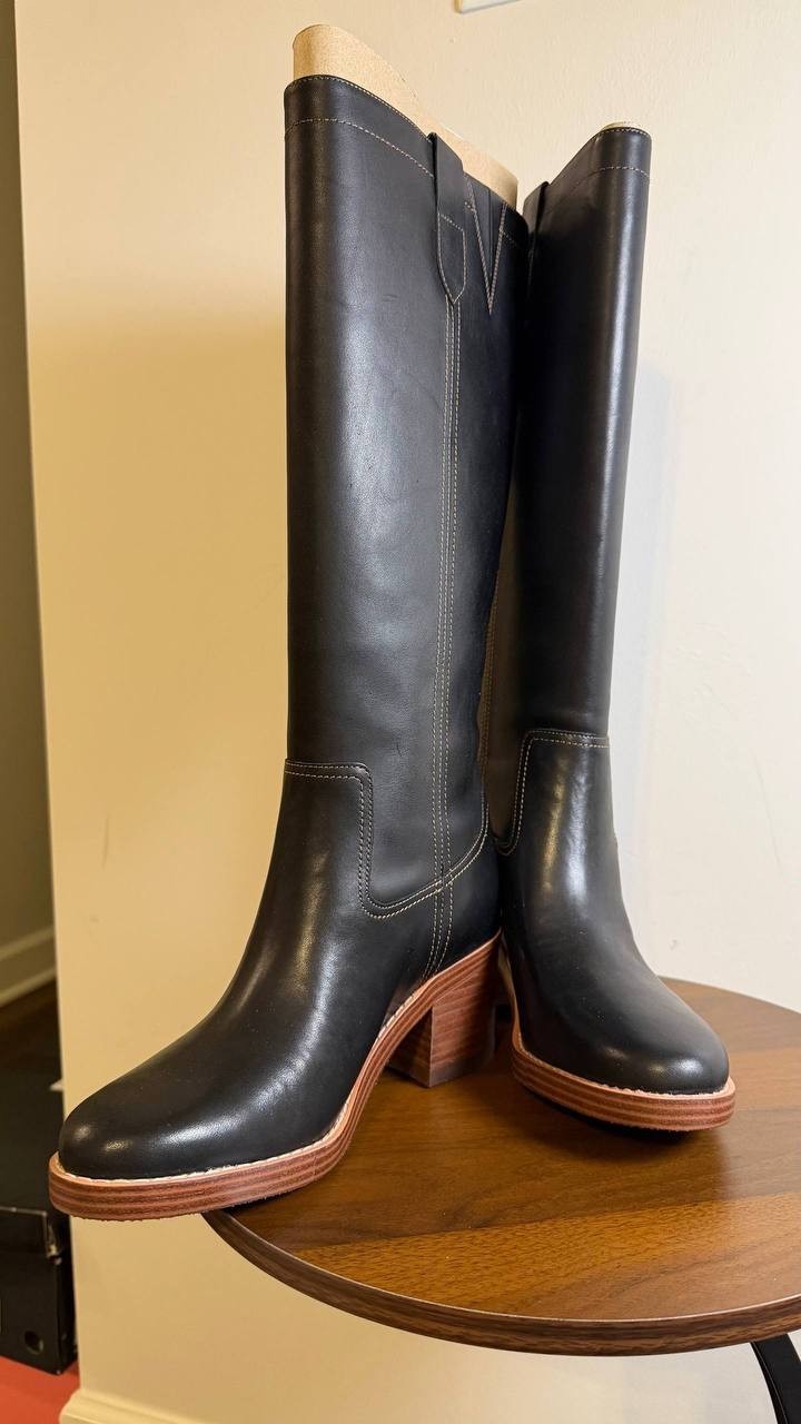Nine West Hecee Boots 8.5M Black Leather Tall Round Toe Block Heel NIB msrp$269