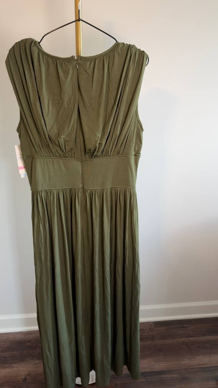 Taylor Cinched Waist Ruched Crewneck Dress Olive 10 NWT $199