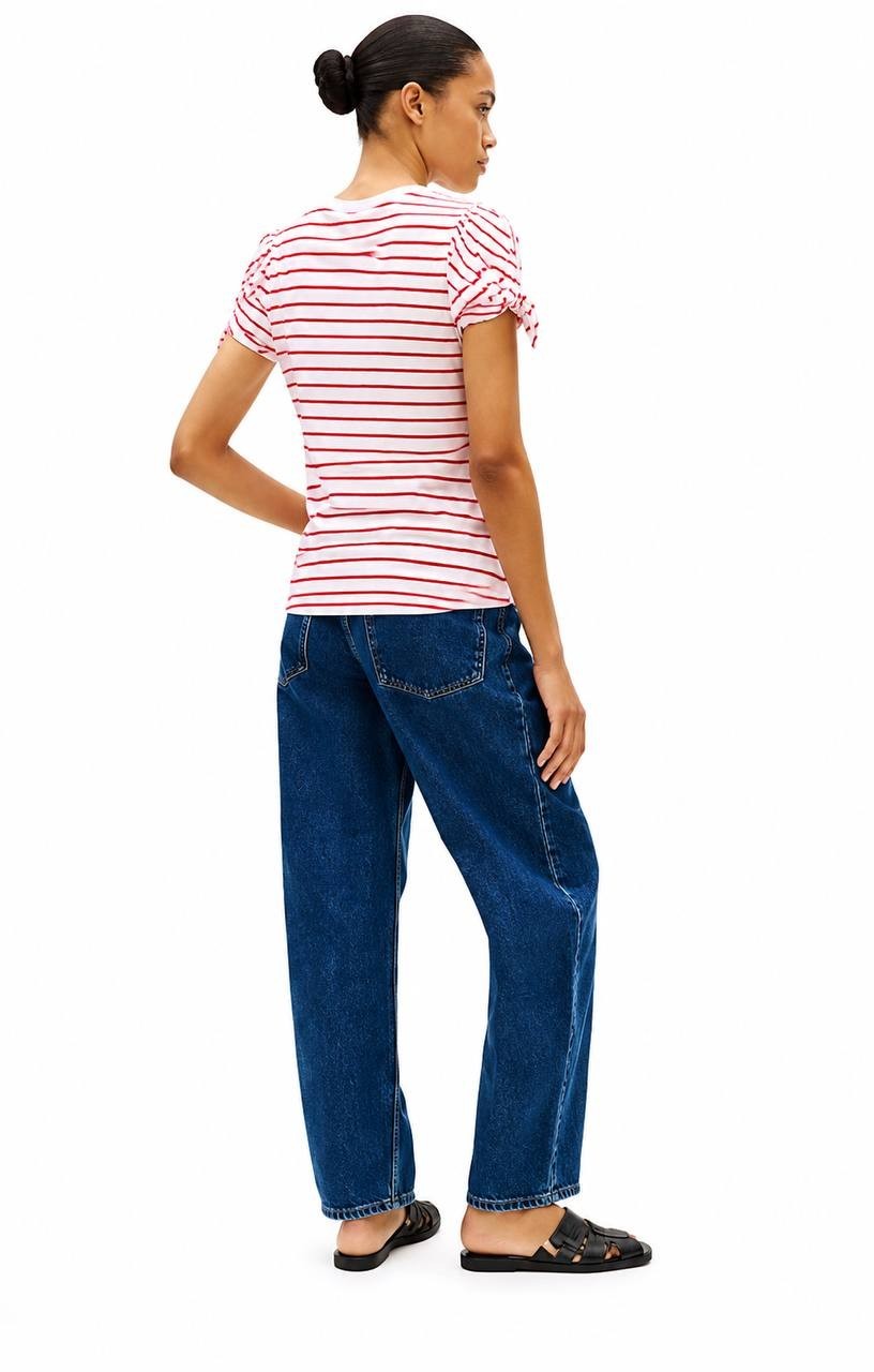 Tommy Hilfiger Women’s Cotton Bow‑Tie T‑Shirt White/Red L NWT $49.50