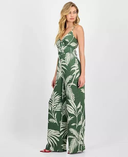 Guess Yasmin Satin Wide-Leg Jumpsuit Green Size L NWT Damaged Seam $178
