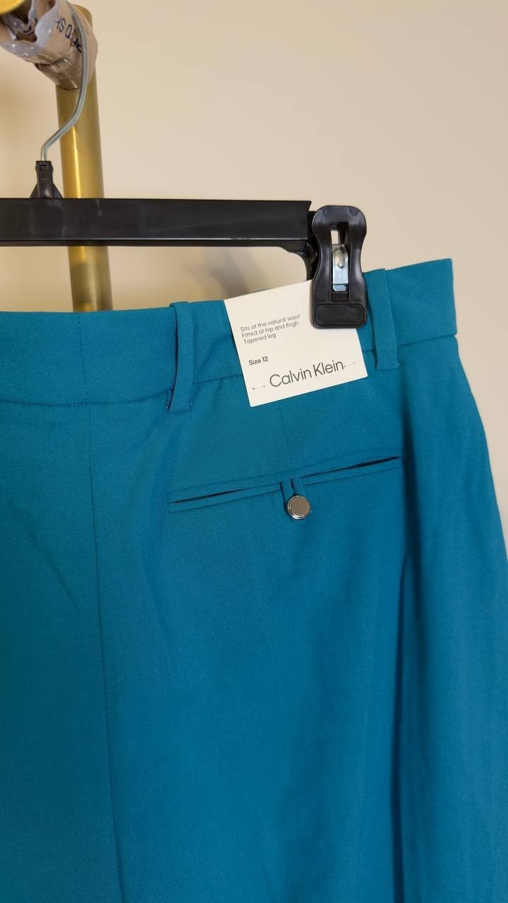 Calvin Klein Women’s Wide‑Leg Mid‑Rise Pants Petrol 12 NWT $109