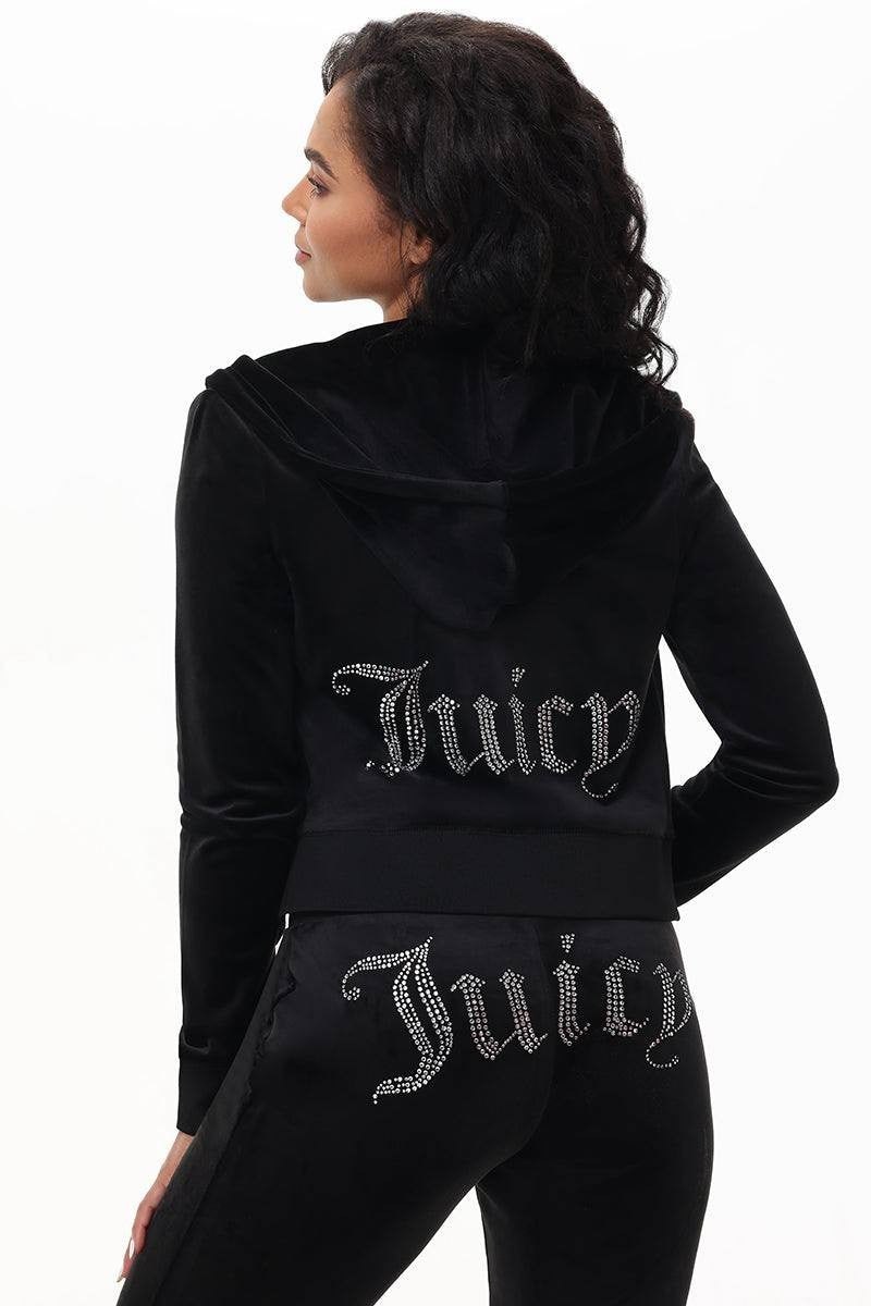 Juicy Couture OG Big Bling Velour Zip Hoodie Black Size S NWT $119