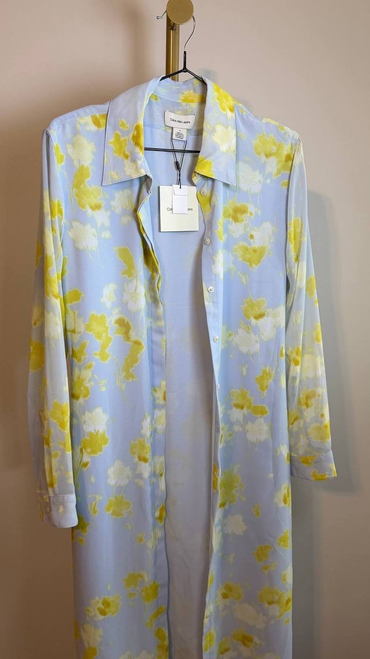 Calvin Klein Jeans Women’s Printed Chiffon Belted Shirtdress Blue M NWT $149