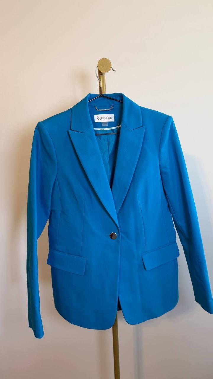 Calvin Klein Cotton Blend One Button Jacket Corsica Peak Lapel Lined Size 4 NWOT