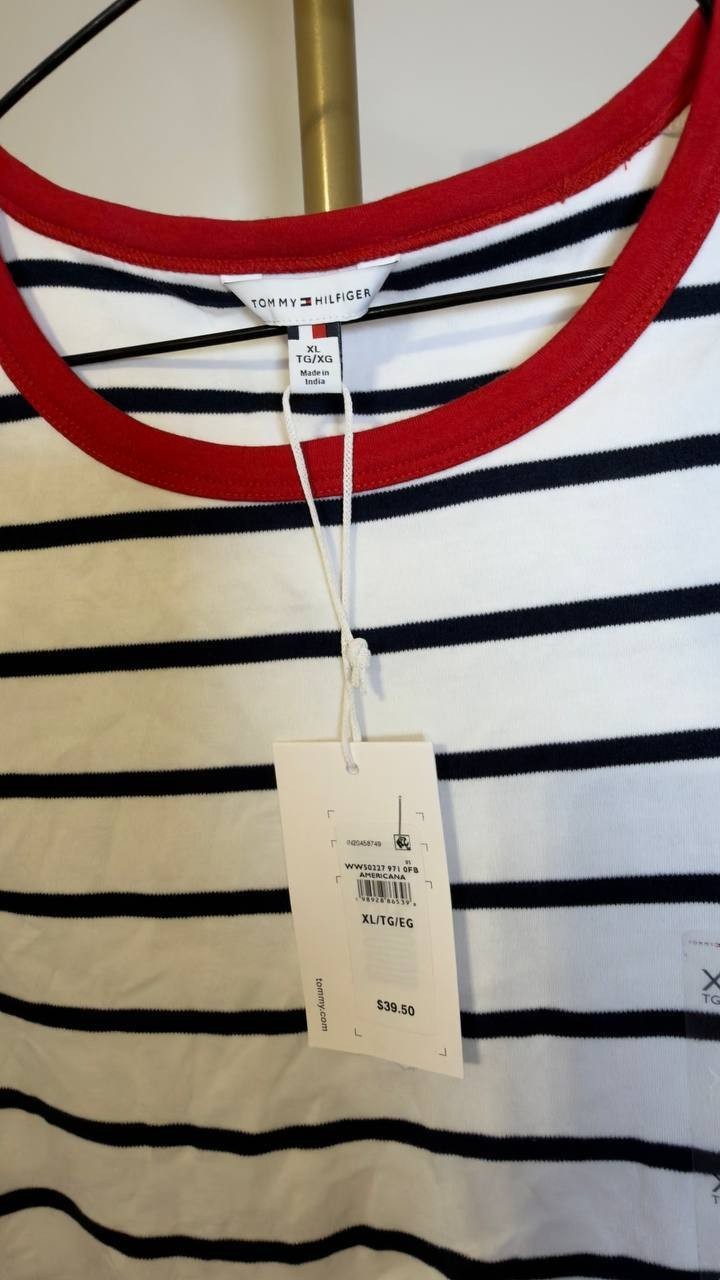 Tommy Hilfiger Tie‑Detail Sleeveless Cotton Top White/Red/Black XL NWT $39.50