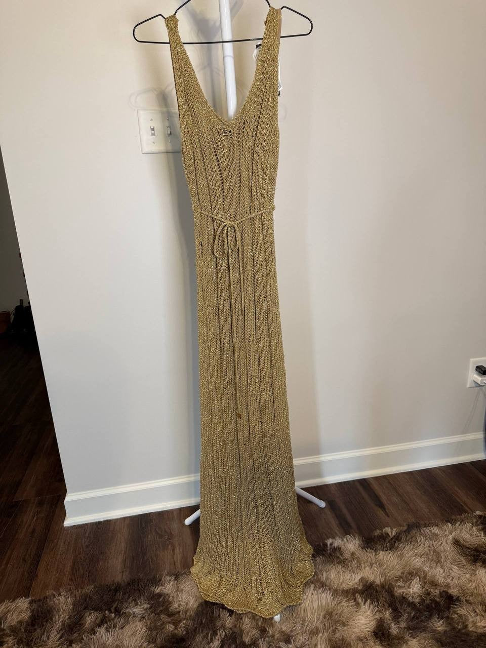 Marciano Lucky Lurex Net Maxi Dress – 10 – Gold – NWT – Flawed – $280