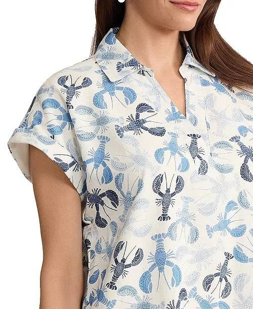 Jones New York Collared Linen‑Blend V‑Neck Dress PM Natural White Multi NWT $99