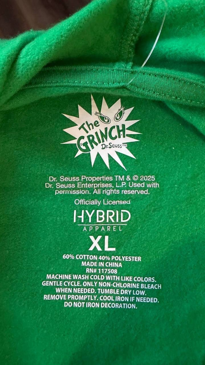 Hybrid Apparel Men’s Grinch Moods Graphic Fleece Hoodie Green XL $50 NWT