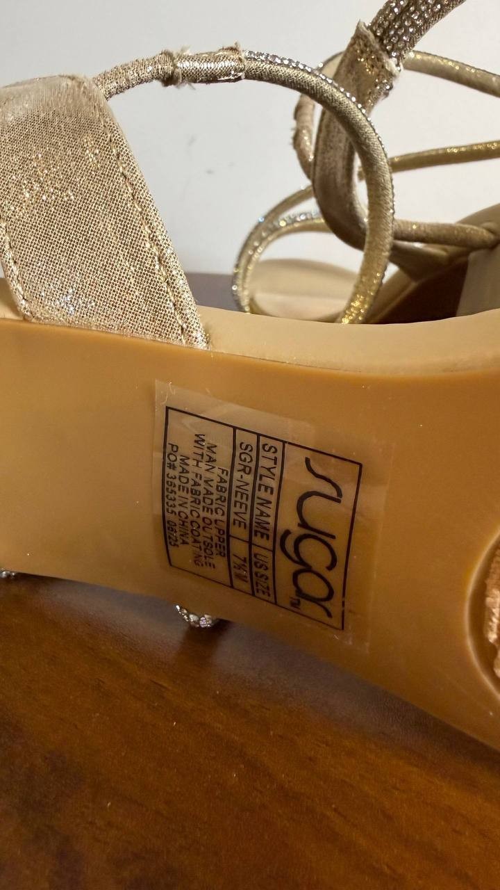 Sugar Neeve Dress Sandals 7.5M Champagne Satin Block Heel NIB msrp$59.99