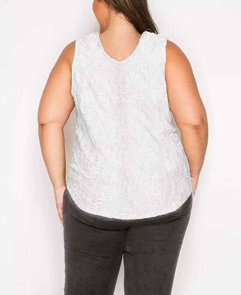 Coin 1804 Spiral Wave Texture Double V‑Neck Tank Top – 1X – White – NWT