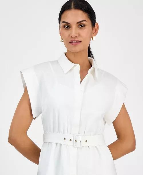 Anne Klein Women’s White Belted Drop-Sleeve Shirtdress Size 8 NWT $169