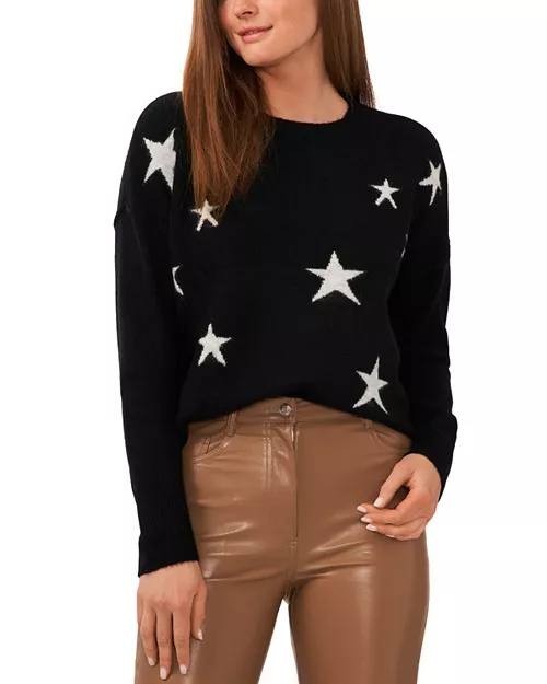 Vince Camuto Star Crewneck Sweater Black M, NWT - Intarsia Star Knit Casual