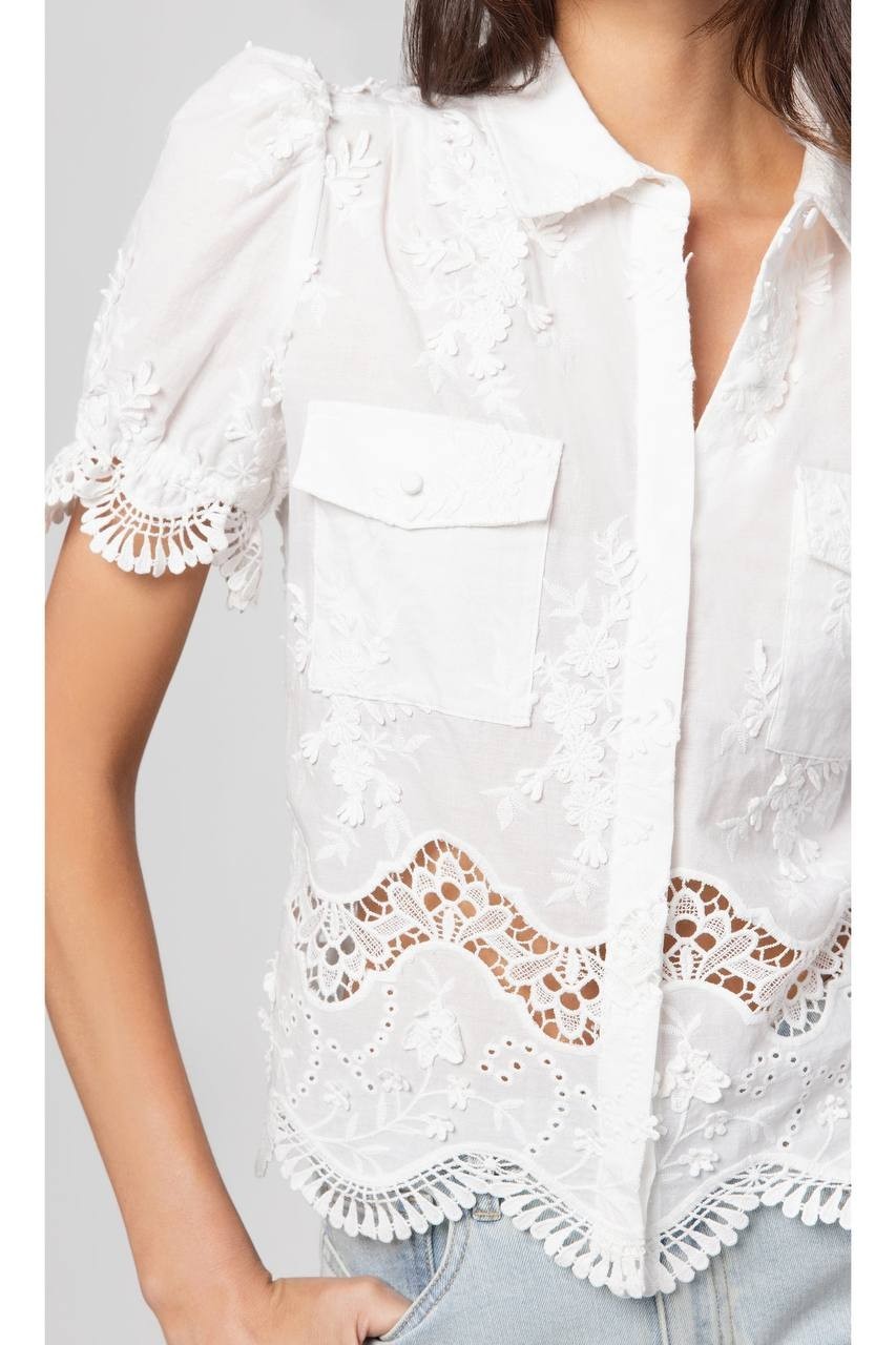 Generation Love Mina 3D Voile Shirt L White NWT $225