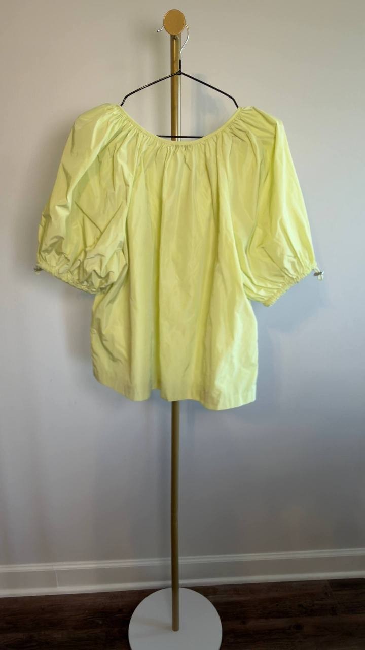 DKNY Drawcord Puff Sleeve Top Tea Green L NWT $79