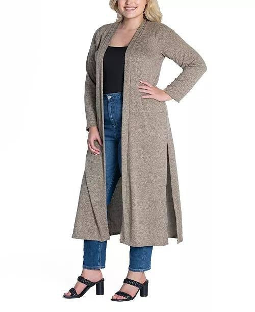 24Seven Comfort Apparel Plus Duster Open Front Cardigan Taupe 2X $90.99 NWT