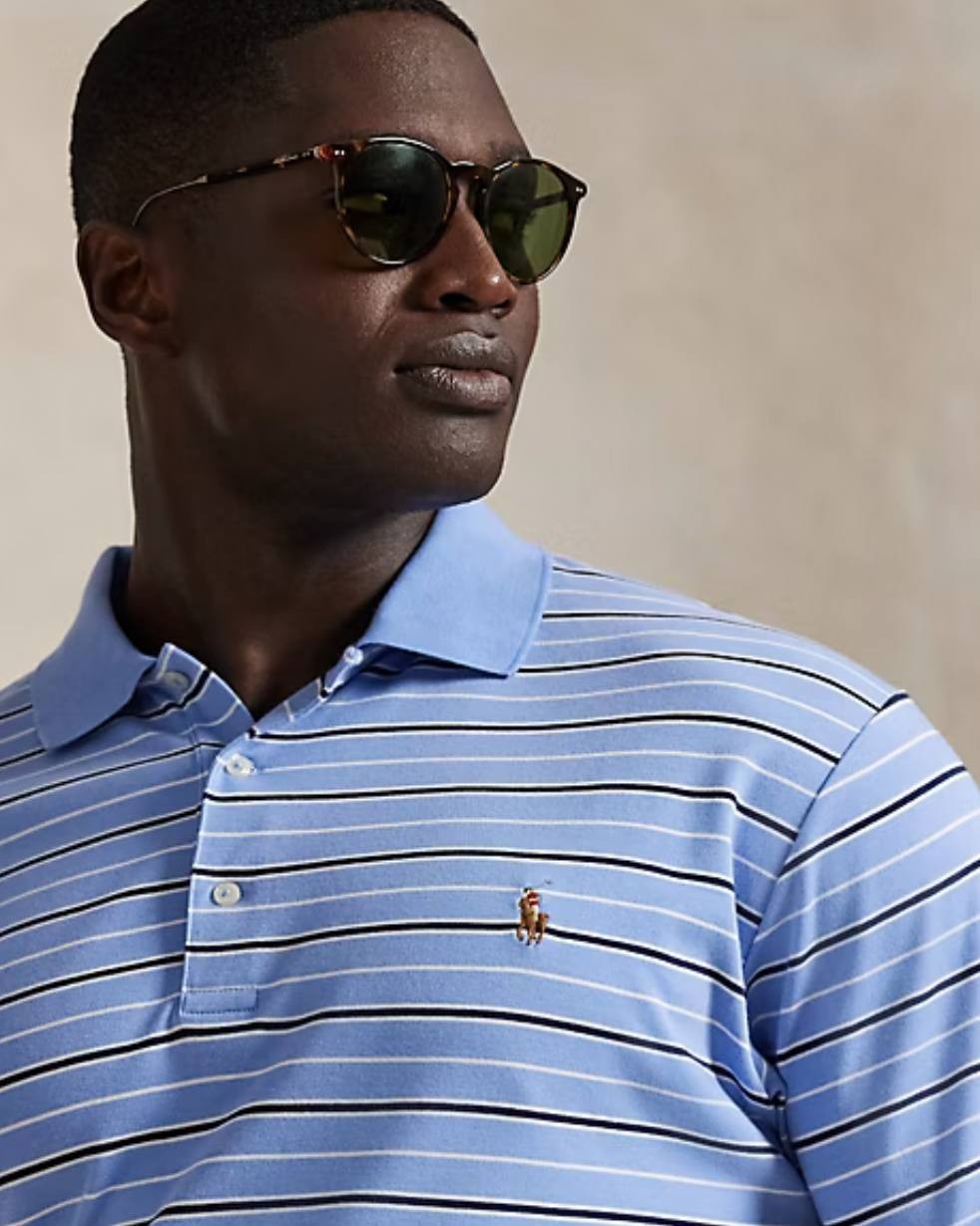 Polo Ralph Lauren Big & Tall Striped Soft Cotton Polo Shirt Blue Striped NWT
