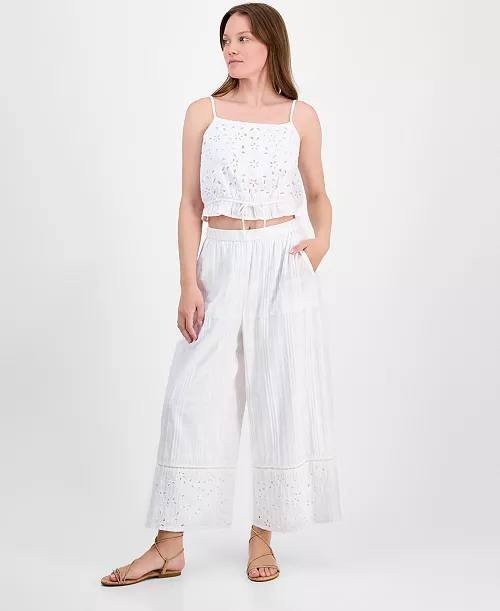 Lucky Brand Women’s High Rise Cotton Wide Leg Pants White M NWT MSRP $89.50