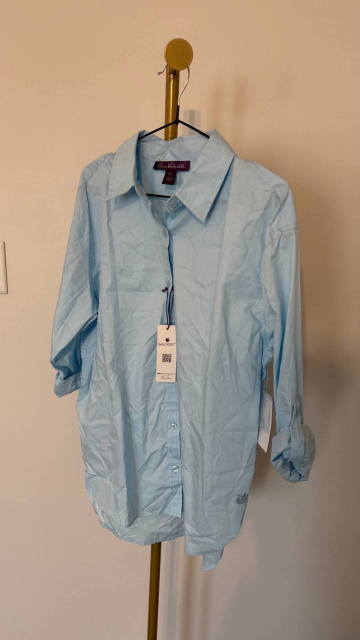 Gloria Vanderbilt Amanda Shirt PL NWT Pale Sky Button‑Front Top msrp$50