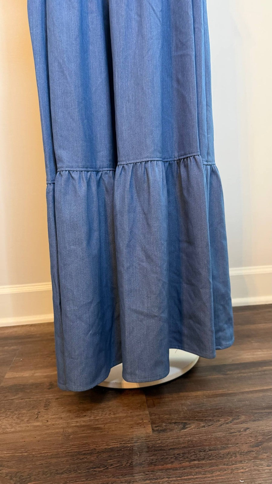 T Tahari Women’s Tiered Fit & Flare Halter Maxi Dress Blue $138 NWT