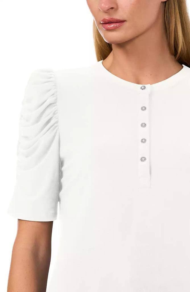 CeCe Shirred Sleeve Embellished ButtonTop New Ivory Crewneck SizeS NWOT$59 snags