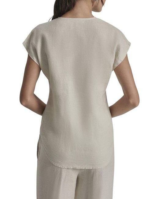 DKNY Women’s V‑Neck Linen Cap Sleeve Top Beige M NWOT $79