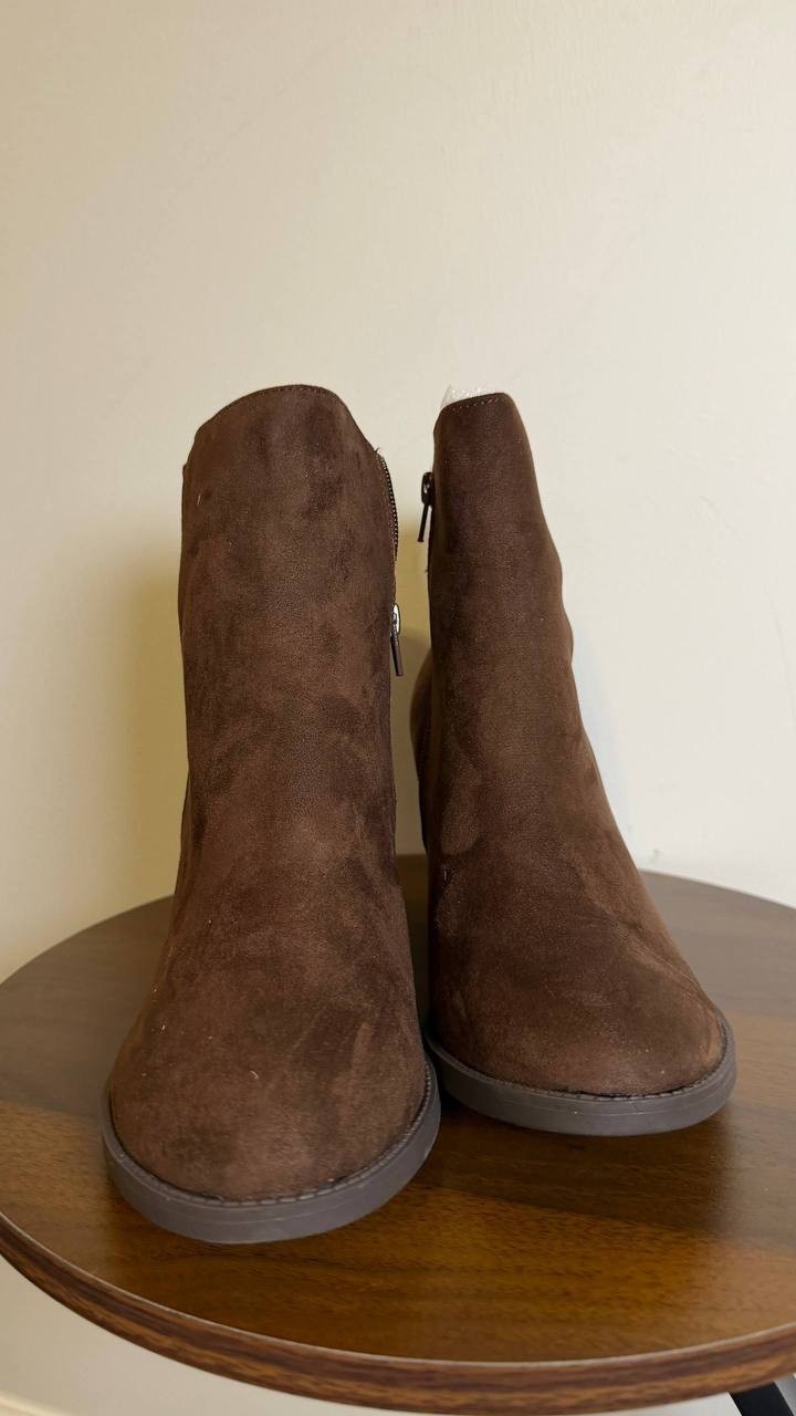 Style & Co Harlemm Booties 10M Brown Microfiber  Block  Buckle Zip NIB msrp$70