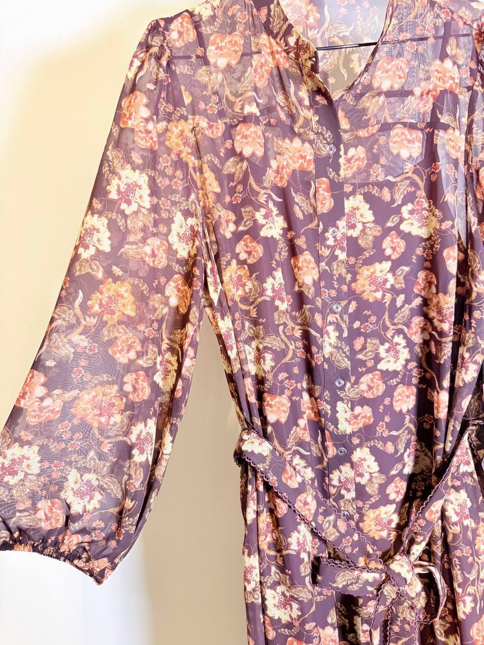 Julia Jordan Floral Chiffon Tie‑Waist 3/4‑Sleeve Dress – Size 14 – NWT – $139