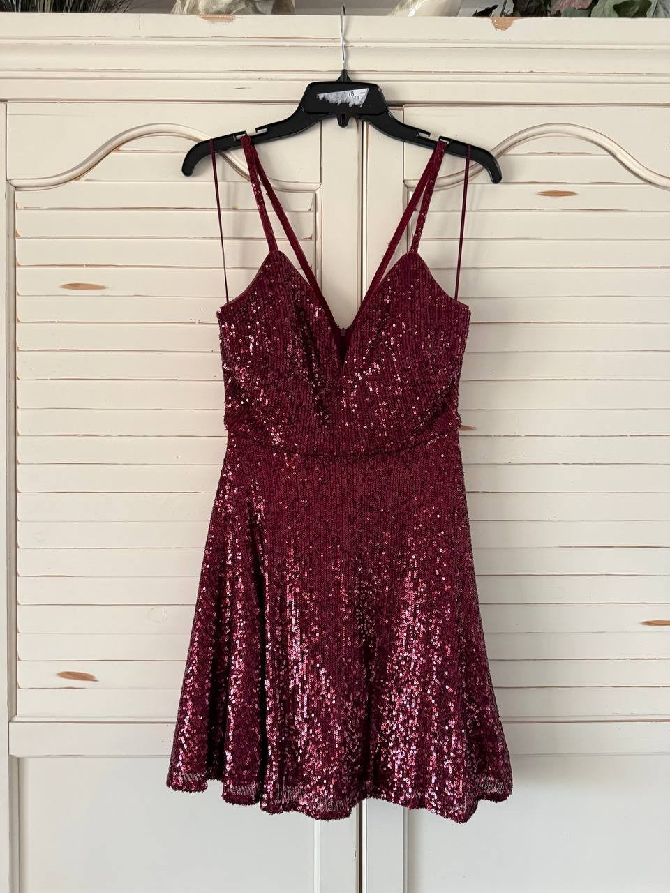 Morgan & Company Juniors' Sequin Fit & Flare Dress Dark Red Size 3 NWOT
