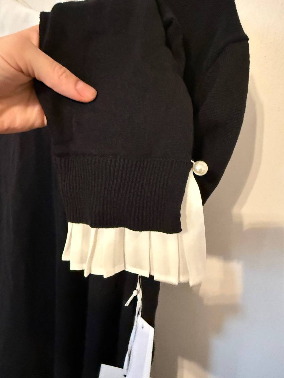 CeCe Knit Pearl‑Collared Long‑Sleeve Sweater Dress– Black–Size XL – NWT – $109