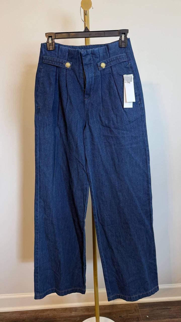 DKNY Jeans Wide Leg Denim Trousers Carmine Classic Fit Size25 NWT damage zip $99