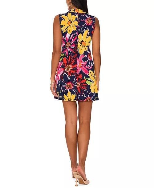 MSK Women’s Floral Jersey Front‑Zip Sleeveless Dress Black Floral M NWT $69