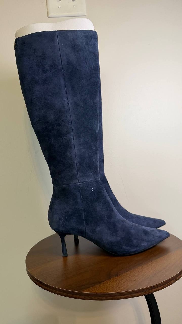 Nine West Kimdee Boots 7.5M Dark Blue Suede Tall Stiletto Dress NIB msrp$269